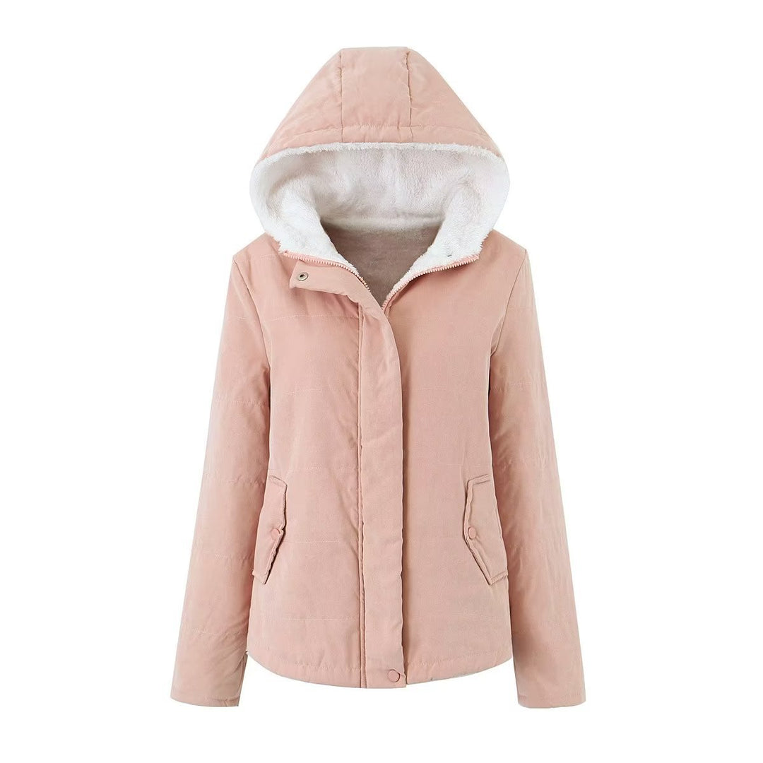 Damen Kapuzenjacke mit Teddyfutter und verdecktem Reißverschluss EB
