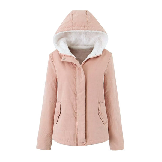 Damen Kapuzenjacke mit Teddyfutter und verdecktem Reißverschluss EB
