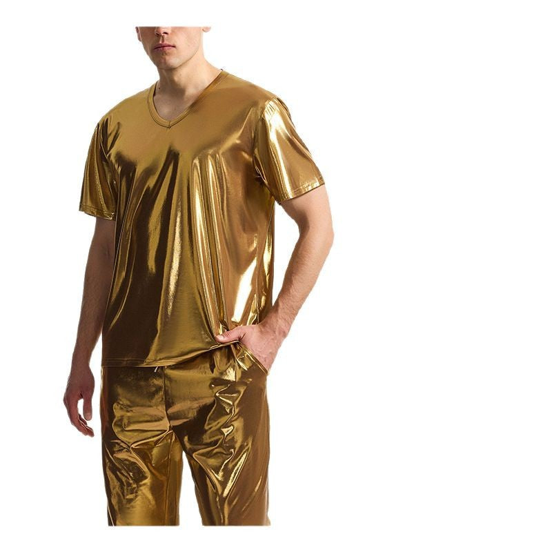 Herren Sportliches Set aus glänzendem Material mit V-Ausschnitt EB