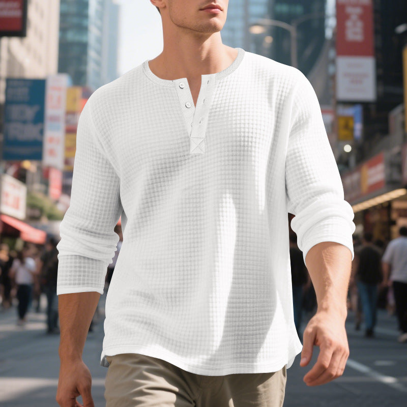 Herren nan thermoregulierendes Waffel-Thermalshirt mit Kurzknopfleiste und gerundetem Saum EB