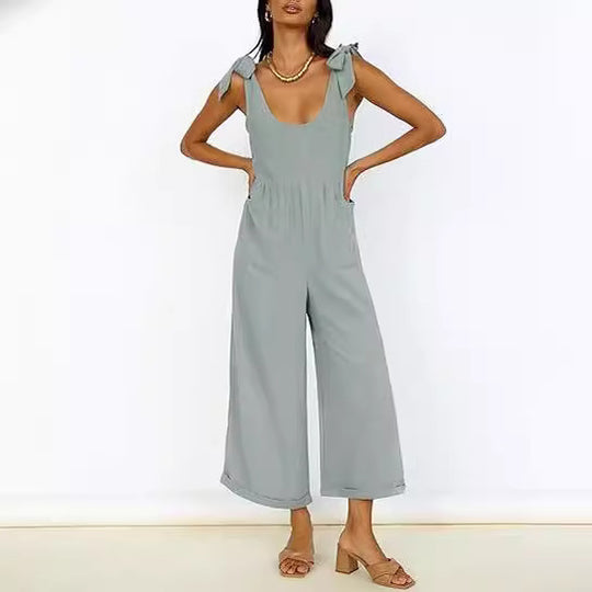 Damen Lässiger Jumpsuit mit verstellbaren Trägern und weitem Bein EB