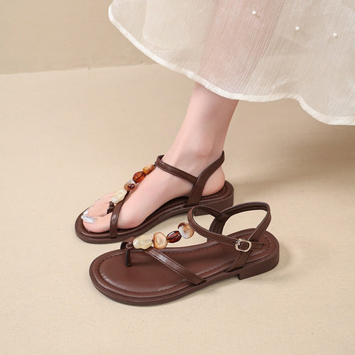 Damen Zehentrenner-Sandalen mit dekorativen Muschel- und Perlenakzenten EB