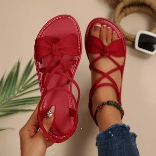 Damen Zarte Römersandalen mit Schleifen-Detail und verstellbaren Schnürriemen EB
