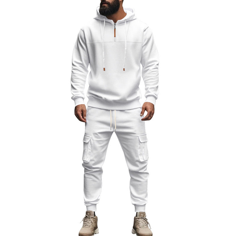 Herren nan Cargo-Jogginganzug mit Halbzip-Kapuzenpullover und tapered Cargohose EB