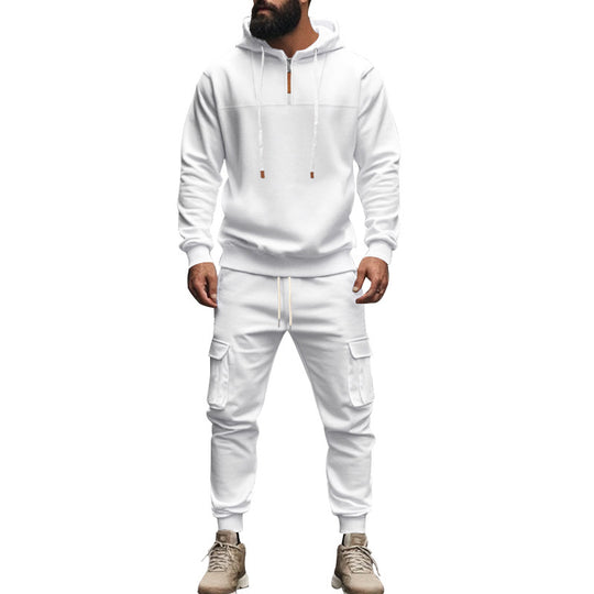 Herren nan Cargo-Jogginganzug mit Halbzip-Kapuzenpullover und tapered Cargohose EB
