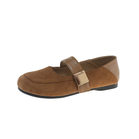 Damen Ballerina-Schuhe mit modischer Schnalle und weichem Wildlederoberteil EB