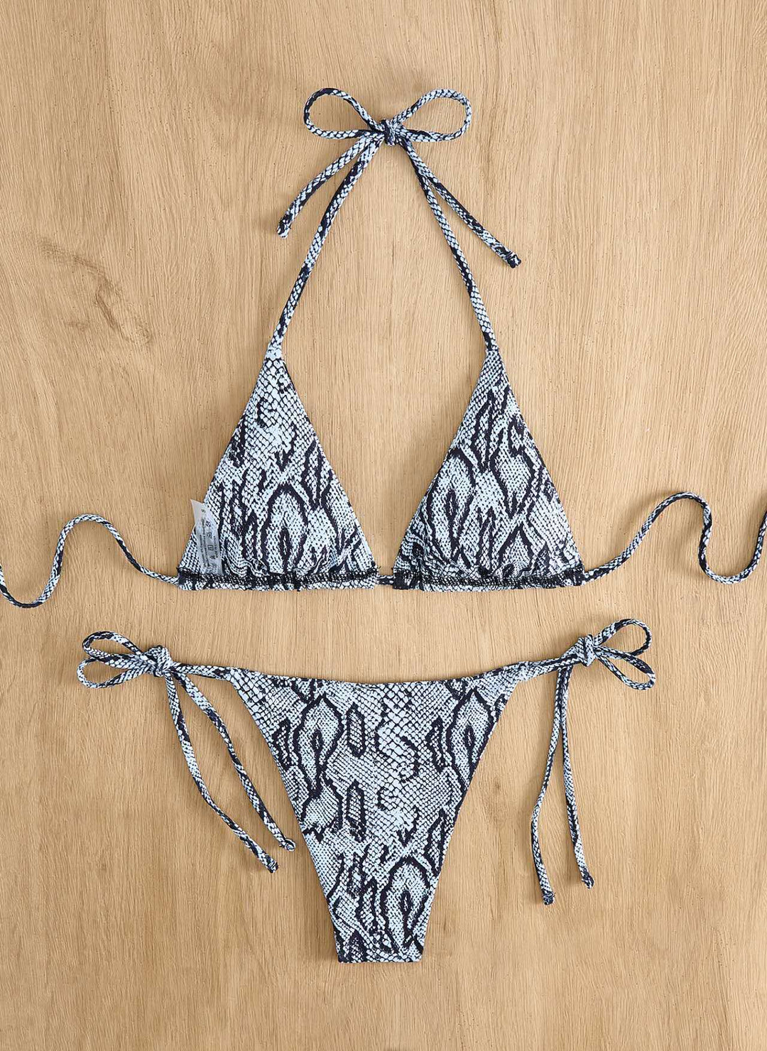 Damen Triangel-Bikini mit Schlangenprint und verstellbaren Trägern EB