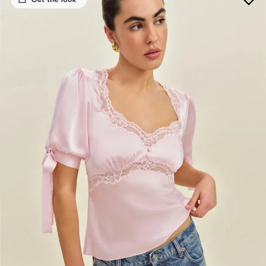 Damen Satinbluse mit Spitzenakzenten R&B