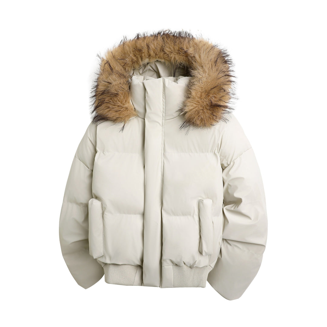 Damen modische Steppjacke mit kuscheligem Kunstfellbesatz und praktischen Taschen EB