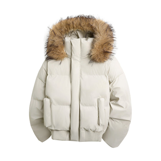 Damen modische Steppjacke mit kuscheligem Kunstfellbesatz und praktischen Taschen EB