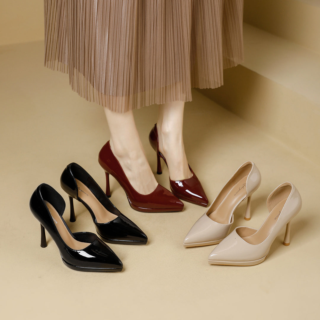Damen elegante Stiletto-Pumps mit seitlichem Cut-Out und glänzender Oberfläche EB