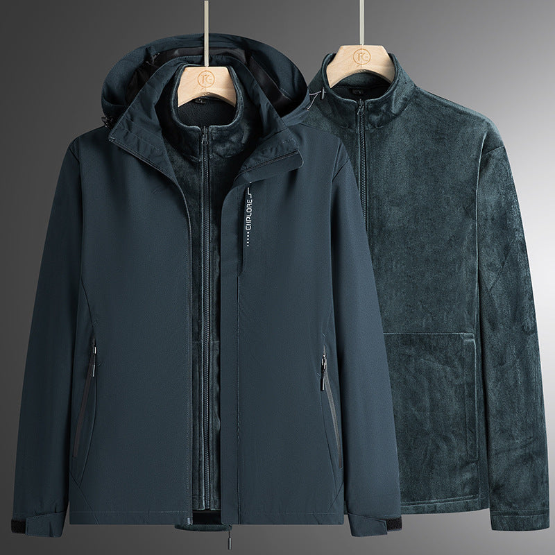 Herren modularer Softshell-Parka mit herausnehmbarer Fleece-Innenjacke, winddichter Außenhülle und verstellbarer Kapuze EB