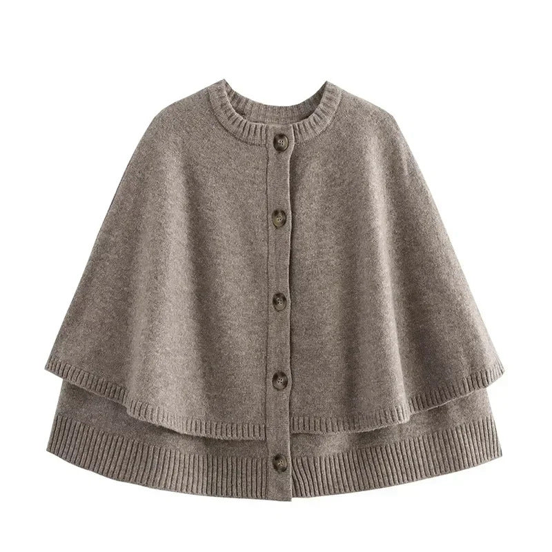 Damen Elegante Strickumhang mit Knopfleiste EB