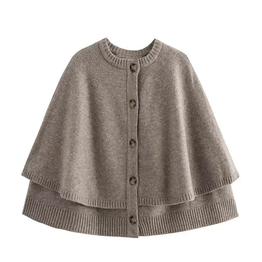 Damen Elegante Strickumhang mit Knopfleiste EB