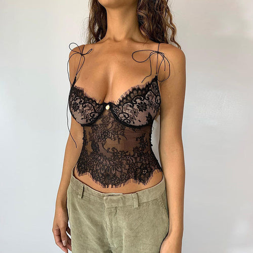 Damen Spitzen-Cami-Top mit verstellbaren Trägern und romantischen Details EB