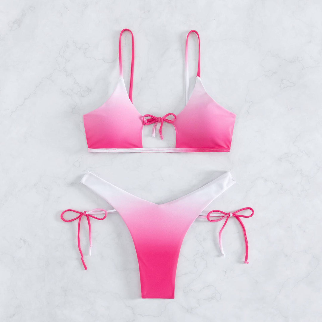 Damen Triangel-Bikini mit anpassbarem Knoten-Design und elegantem Farbverlauf EB