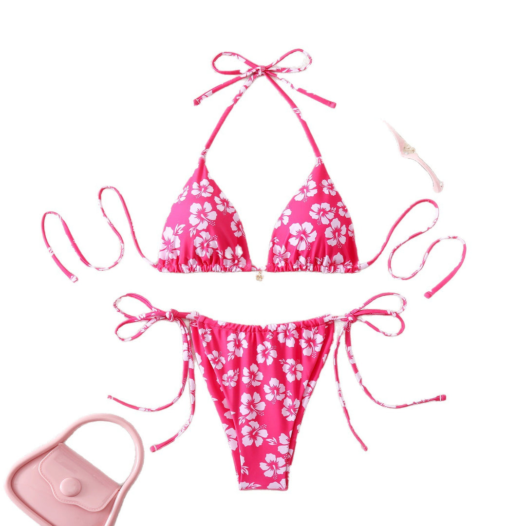 Damen Triangel-Bikini mit verstellbaren Bindebändern und floralen Mustern EB