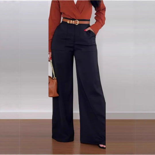 Damen Weit geschnittene Hochtaillenhose mit Taschen EB