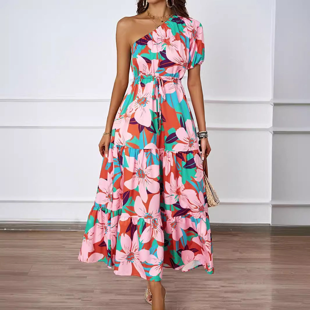 Damen Maxikleid mit asymmetrischem Design und fließendem Rock EB