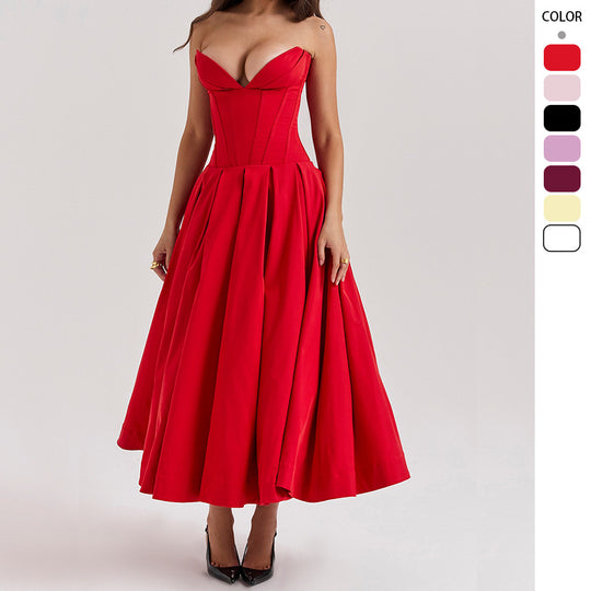 Damen A-Linien Abendkleid mit Korsett-Oberteil und schwingendem Rock EB
