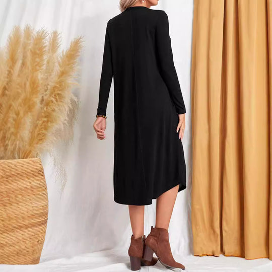 Damen lässiges Maxikleid mit elegantem Schnitt und hohem Saum EB