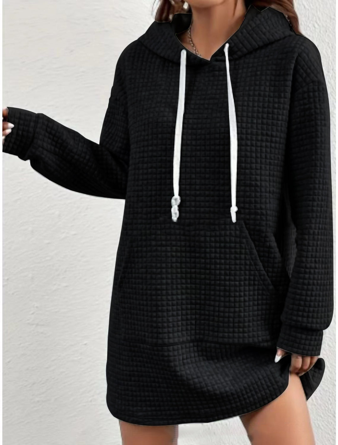 Damen Hoodie-Kleid mit praktischem Kängurutasche und modernem Strickdesign EB