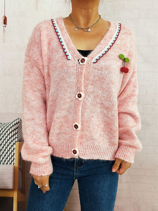 Damen verspielte Strickjacke mit buntem Knopfdesign und hohem Komfort EB
