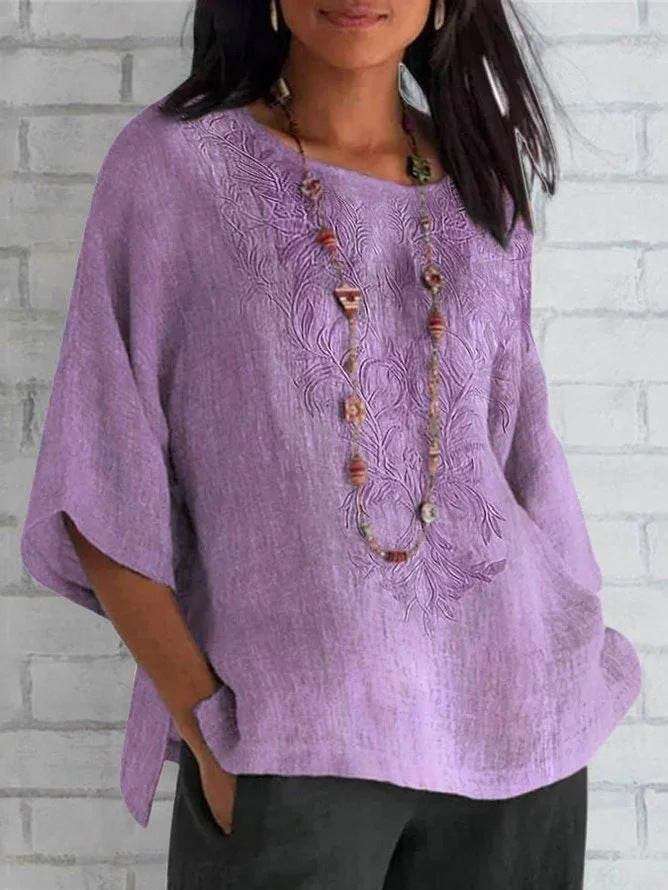 Damen bestickte Leinenbluse EB
