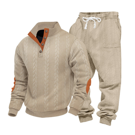 Herren nan Strick-Relax-Set mit Zopfmuster-Halbkragenpullover und Kordel-Jogger EB
