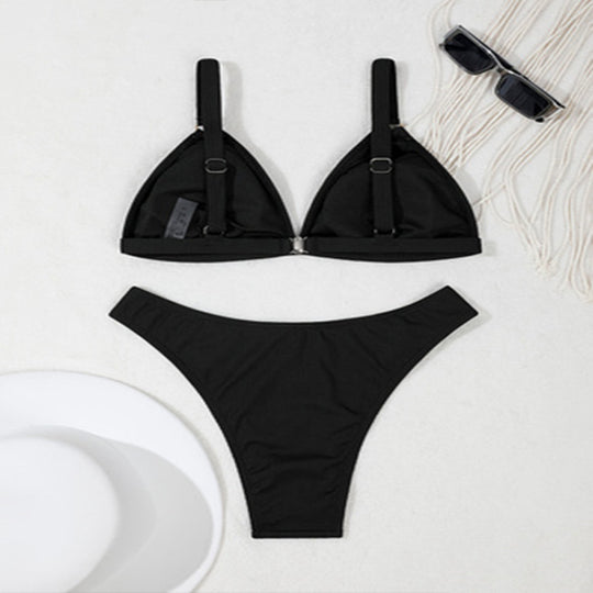 Damen Triangel-Bikini mit dekorativem Ringdetail EB