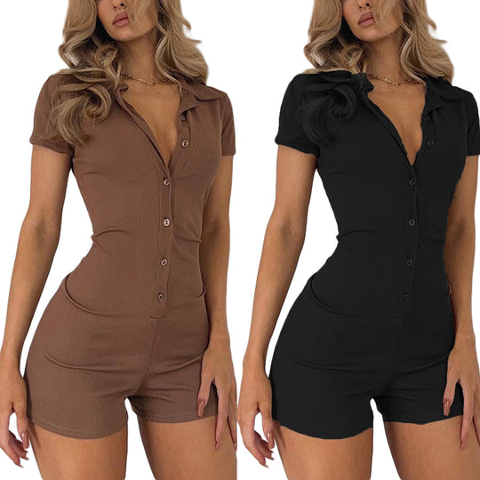 Damen figurbetonter Playsuit mit Knöpfen und kurzer Beinlänge EB