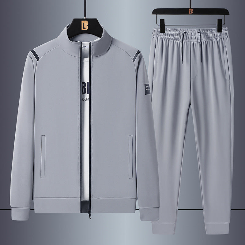 Herren sportliches Freizeit-Trainingsset mit Stehkragen-Reißverschlussjacke und elastischer Tunnelzug-Jogginghose EB