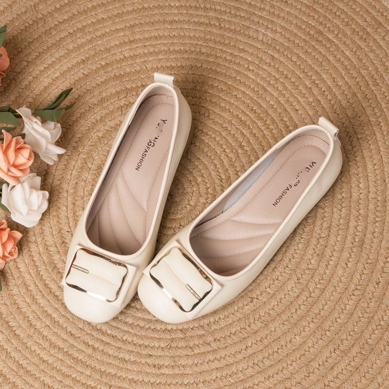 Damen elegante Ballerinas mit schickem Schnallen-Design EB