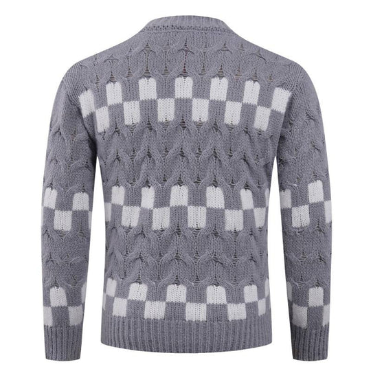Herren Strickpullover mit kreativen geometrischen Mustern und hohem Kragen EB