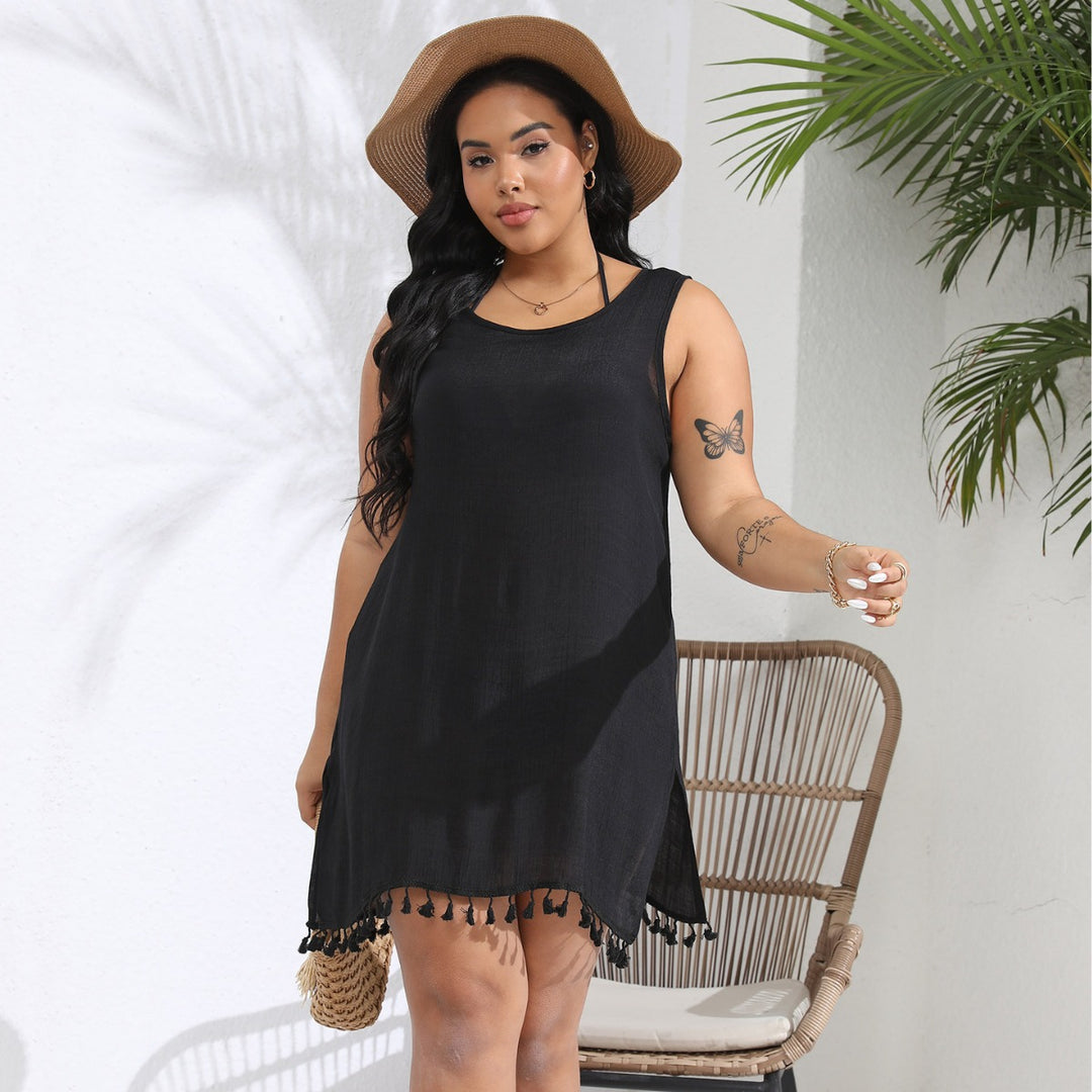 Damen luftiges Strandkleid mit fransigen Details EB