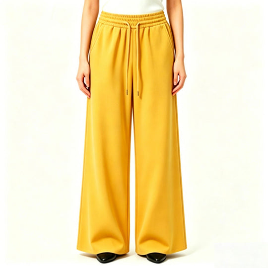 Damen nan weite High-Waist Loungehose mit elastischem Bund, Kordelzug und fließendem Jersey EB