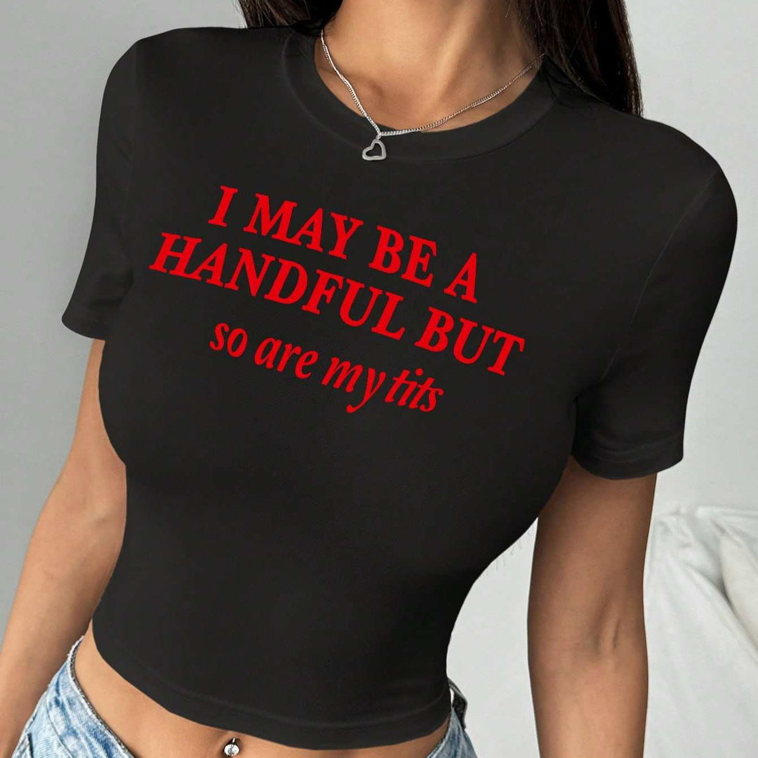 Damen Crop-T-Shirt mit witzigem Schriftzug EB