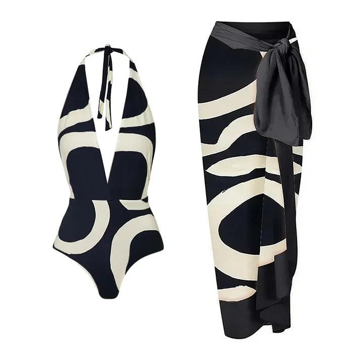 Damen Bikiniset mit asymmetrischem Oberteil und elegantem Wickelrock EB