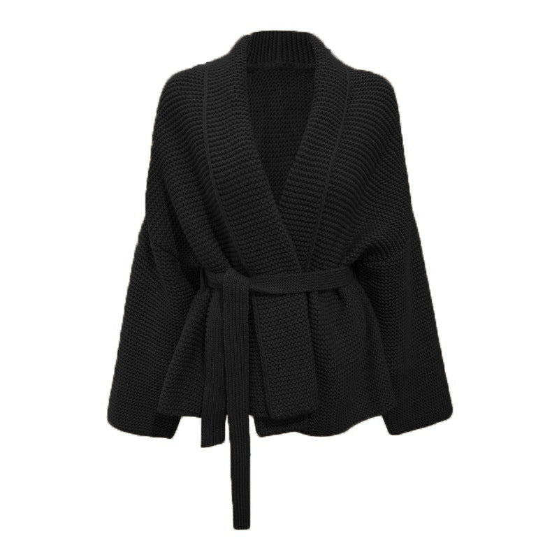 Damen Grobstrickjacke mit breitem Gürtel und weitem Schnitt EB