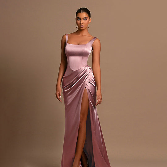 Damen Elegantes Wickelkleid mit hochgeschlossenem Design und seitlichem Schlitz EB