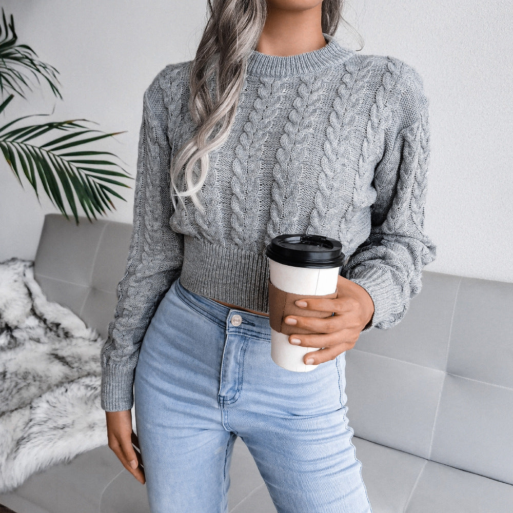 Damen Strickpullover mit modernem Zopfmuster und elastischem Bund EB
