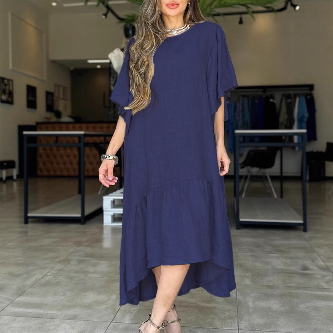 Damen lässiges Leinenkleid mit voluminösen Ärmeln EB