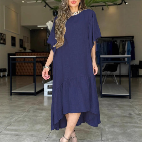 Damen lässiges Leinenkleid mit voluminösen Ärmeln EB