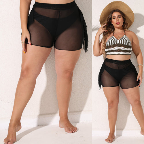 Damen leicht transparente Strandshorts mit fließendem Überwurf EB