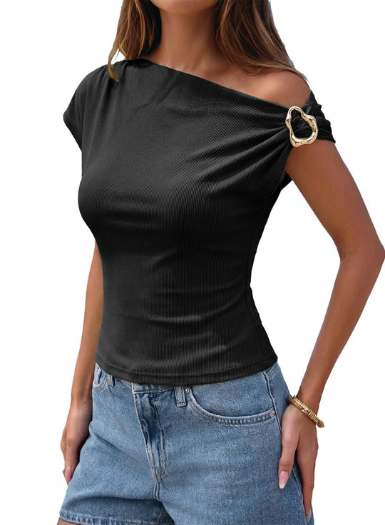 Damen asymmetrisches Oberteil mit modischem Schulterdesign EB