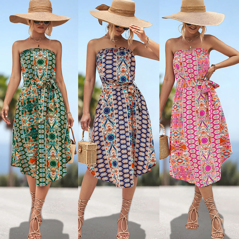 Damen Maxikleid mit elastischem Oberteil und floralem Allover-Print EB