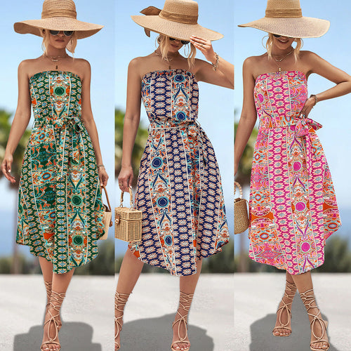Damen Maxikleid mit elastischem Oberteil und floralem Allover-Print EB