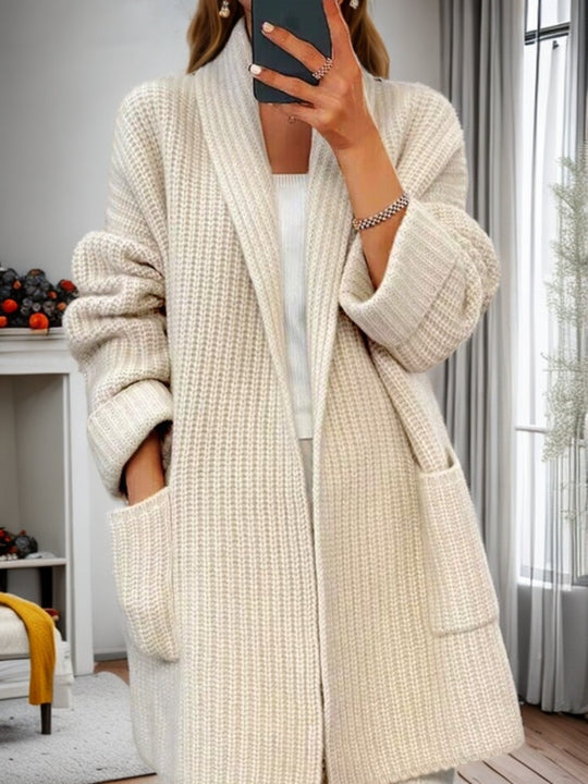 Damen nan langer übergroßer Strickmantel mit Schalkragen und aufgesetzten Taschen EB