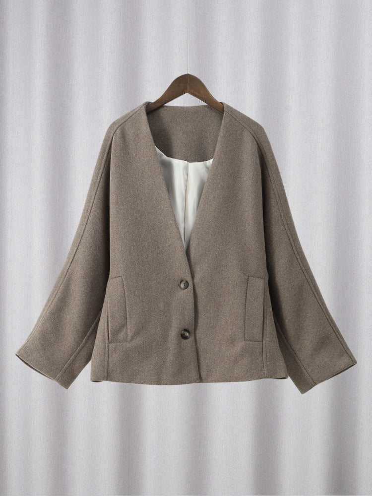 Damen modische Wolljacke mit oversized Schnitt und elegantem Revers EB