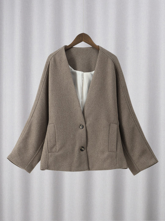 Damen modische Wolljacke mit oversized Schnitt und elegantem Revers EB